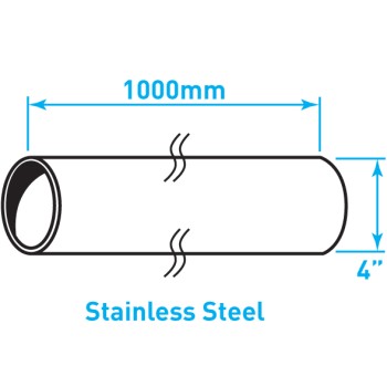 Exhaust Steel Tube Straight , Stainless Steel - 4" x 1m